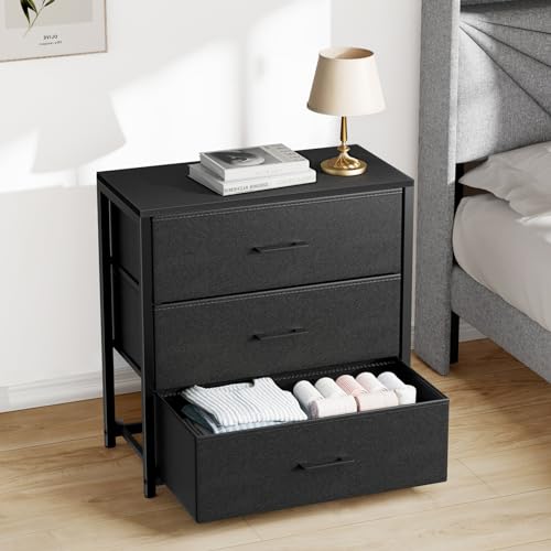 3-Drawer Nightstand with Fabric Storage Drawers and Wood Top