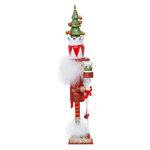 15-Inch Wooden Nutcracker Figurine with Christmas Tree Hat - Red & Green