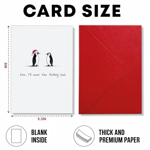 Funny Penguin Christmas Card with Envelope - Hilarious Holiday Greeting for Adults