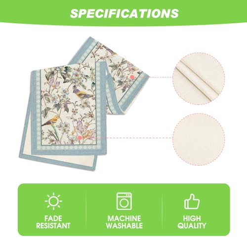 Artoid Mode Blue Birds Flowers Blossom Table Runner 13x72 inch Spring Kitchen Decor