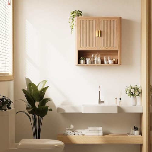 Wall-Mounted Bathroom Medicine Cabinet with Adjustable Shelf and Doors