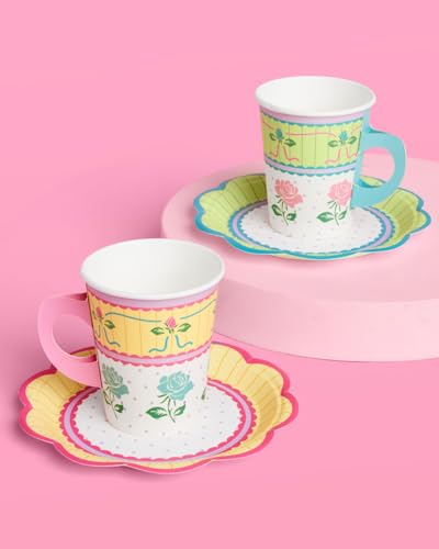 32-Piece Pastel Tea Party Cups and Saucers Set for Garden & Celebrations
