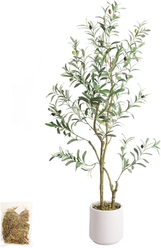 4FT Faux Olive Tree with White Planter for Home Decor