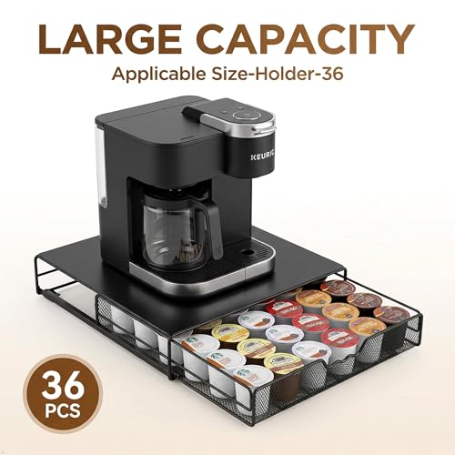 36 Coffee Pod Holder Drawer, Under Brewer Countertop Storage, Black
