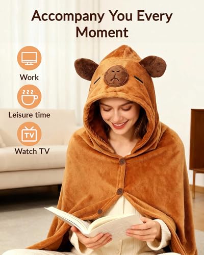 Capybara Wearable Blanket Hoodie with Sleeves - Soft Plush Loungewear
