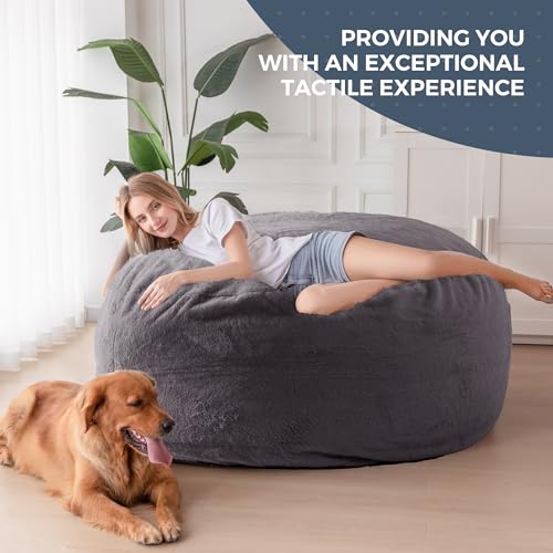 Convertible Giant Bean Bag Floor Sofa with High-Density Foam, Dark Grey