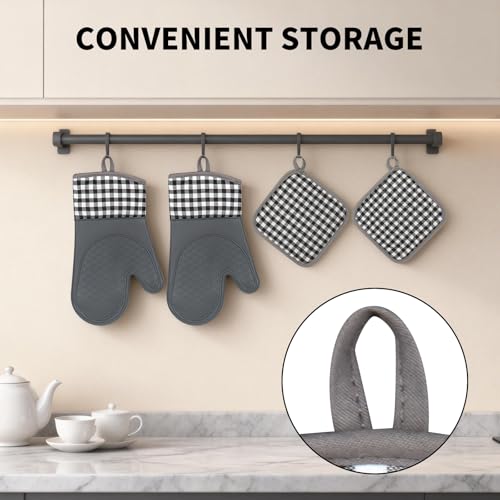 4-Piece Heat-Resistant Silicone Oven Mitt and Pot Holder Set, Grey
