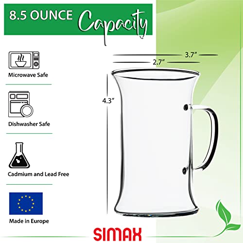 Simax Borosilicate Glass Irish Coffee & Tea Glasses - Set of 6, 8.5oz, Heat & Shock Resistant
