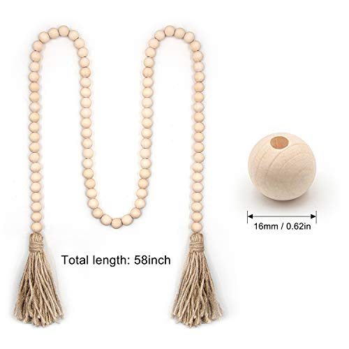 60-Inch Wood Bead Garland with Tassels - Rustic Boho Farmhouse Decor