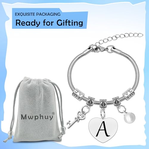 Mwphuy A Initial Letter Bracelet for Women Gift Stainless Steel Adjustable Jewelry