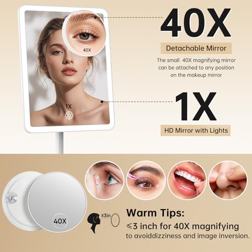 FUNTOUCH 9.5x7.5 Inch Rechargeable Vanity Mirror with Lights & 40X Magnifier, White