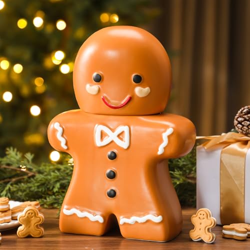 Burbell Gingerbread Man Christmas Cookie Jar - 10 Inch Ceramic Holiday Candy Storage Container