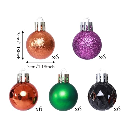30-Piece Mini Halloween Ball Ornaments - 1.18 Inch Shatterproof Tree Decor