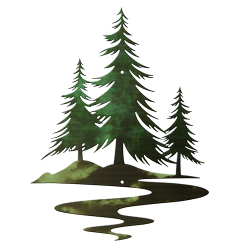 Rustic Metal Pine Tree Wall Art - Forest Green Nature Decor for Home