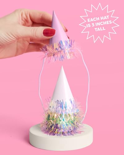 10-Piece Iridescent Mini Party Hats with Foil Fringe and Elastic Strap