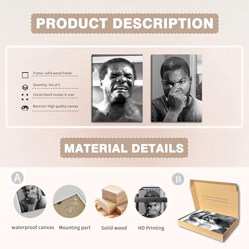 Funny Bathroom Canvas Wall Art Set - Vintage Black & White Comedy Movie Posters 12x16in