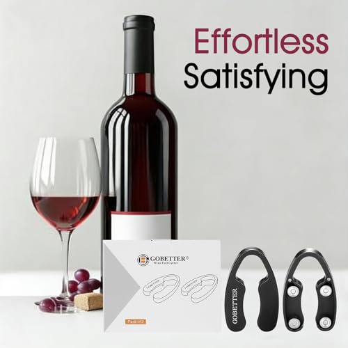 GOBETTER 2 Pack Black Wine Foil Cutters with Magnetic Design, Ergonomic & Reusable