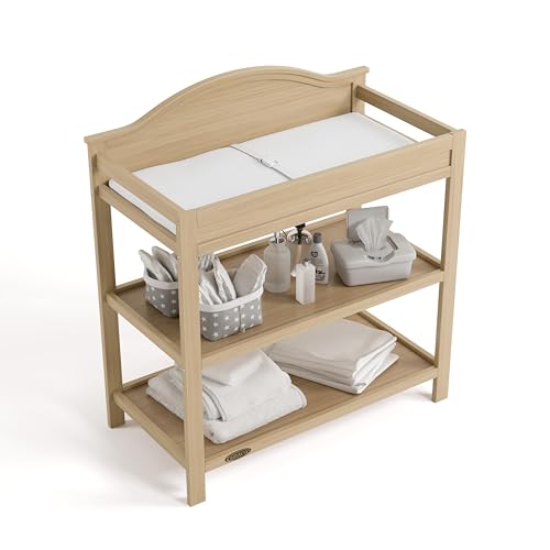 Wooden Baby Changing Table with Storage Shelves and Pad, Driftwood