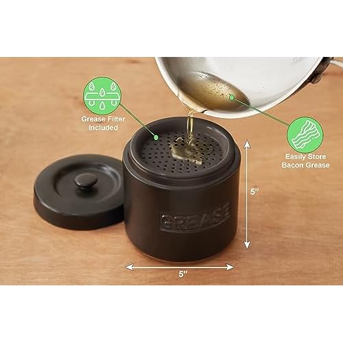Fox Run Bacon Grease Container, 5 x 5.5 inches, Black