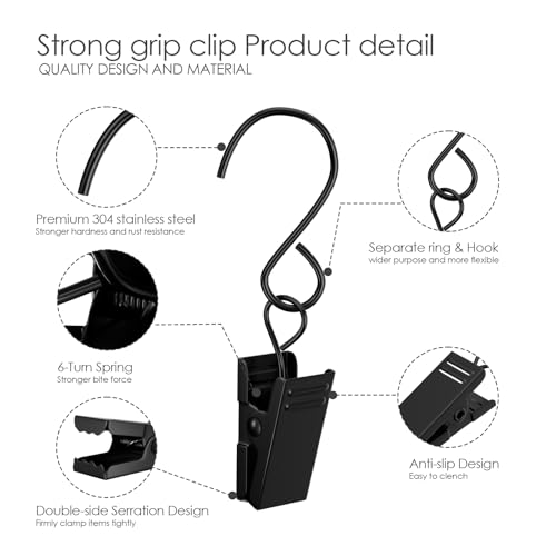 100 Pack Stainless Steel S Hooks with Curtain Clips, 2.4 Inch Black Hangers