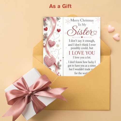 Sister Christmas Card - Personalizeable 5x7in Greeting Card for Sister, Includes Kraft Envelope, C Style Variation