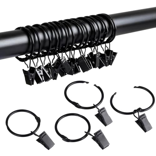 Openable Curtain Rings with Clips, 1-Inch Metal Drapery Hangers, 24 Pack