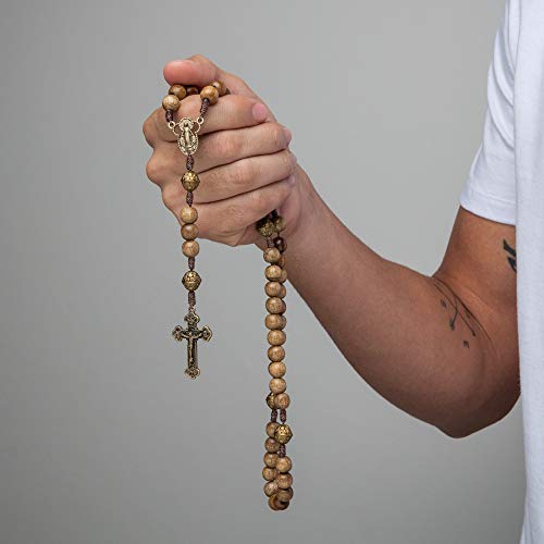 Handmade Solid Walnut Wood Rosary with Our Lady Centerpiece