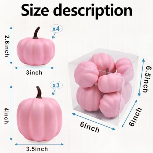 7-Piece Pink Artificial Foam Pumpkin Set for Fall Thanksgiving Decor