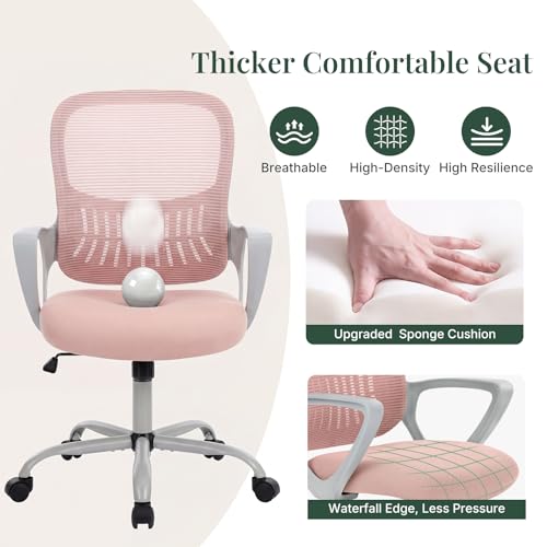 Ergonomic Mesh Office Chair with Lumbar Support and Adjustable Height - Pink