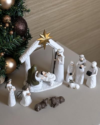 12 Pack Indoor Nativity Set - Christmas Scene Figurines for Holiday Decor