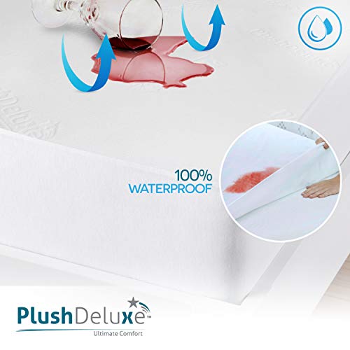 PlushDeluxe Bamboo Waterproof Queen Mattress Protector - Breathable & Noiseless
