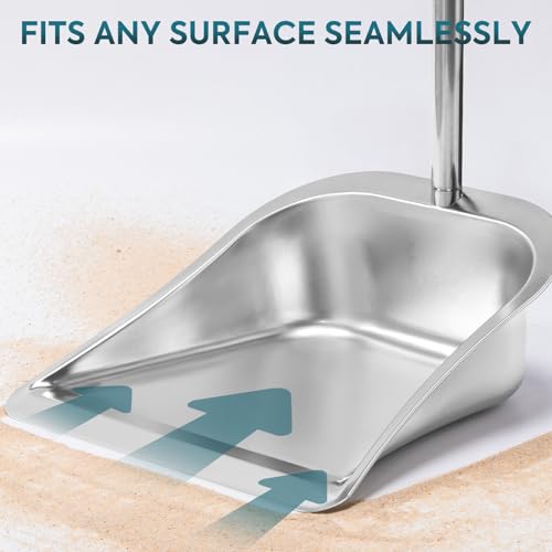 Heavy Duty Stainless Steel Upright Dustpan with 35-Inch Long Handle