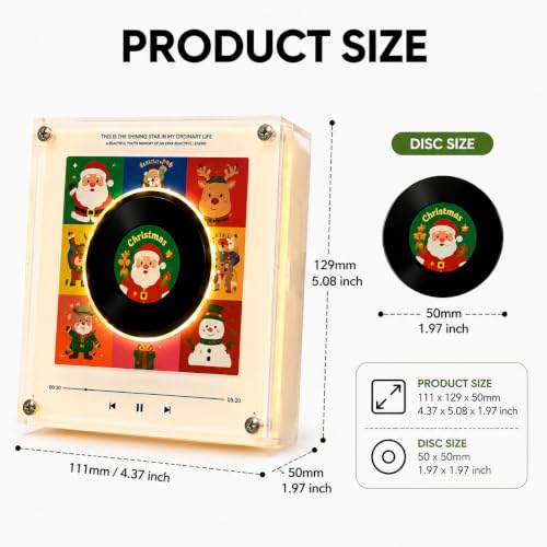 Christmas NFC Music Box with LED Light & 9 Discs, Rechargeable Holiday Decor