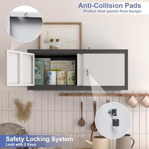 Metal Wall-Mounted Locking Cabinet, 12.8-Inch Steel Garage Storage Unit
