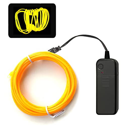 3m Flexible Yellow EL Wire Neon Light Strip with Battery Powered Controller