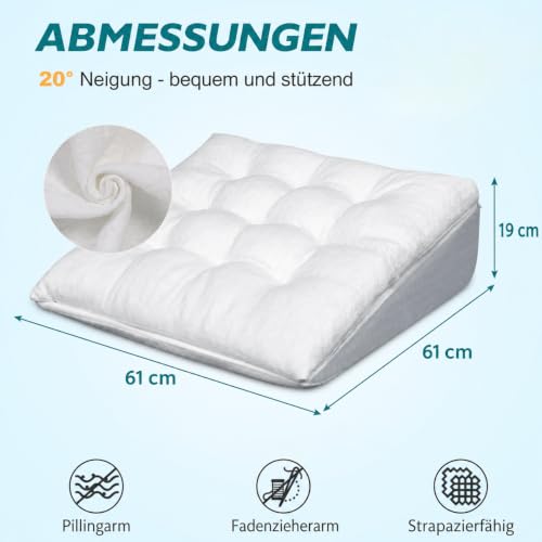 TANYOO 24x24x7.5 Inch Bed Wedge Pillow for Sleep Apnea & Acid Reflux Dual Layer Support