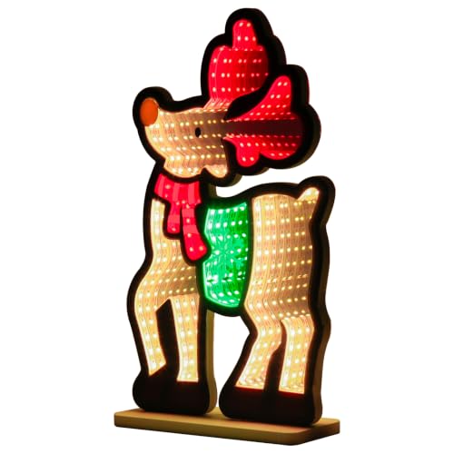 MEETYAMOR Reindeer Christmas Infinity Mirror Light - 3D LED Night Lamp, USB Powered Indoor Decor