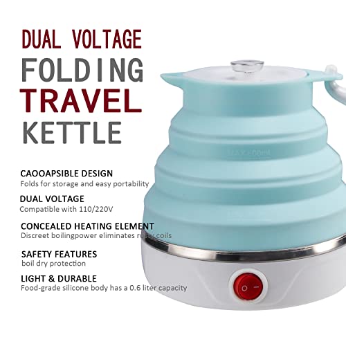 Collapsible Travel Electric Kettle, 600ml Portable Silicone Water Boiler