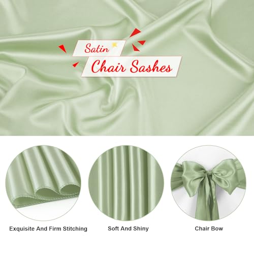 Sage Green Satin Chair Sashes - 10 Pack 7x108 Inch for Events