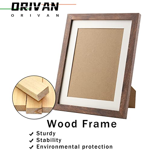 Vintage Brown Wood 8x10 Picture Frame with Mat for Wall & Tabletop