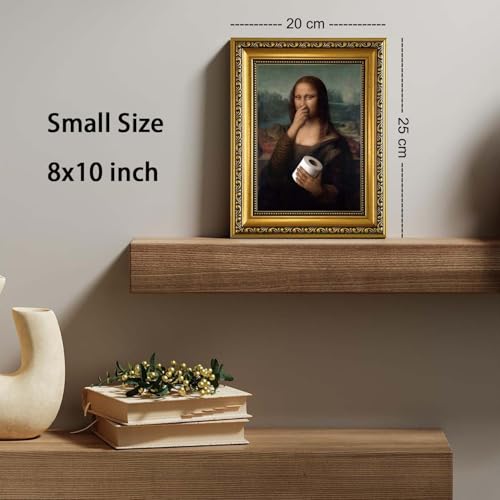 Funny Mona Lisa Bathroom Wall Art Vintage Gold Framed 8x10 Print