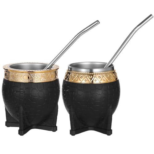 DORMIYA 2PCS Black Stainless Steel Yerba Mate Cups 6oz Insulated with Straw