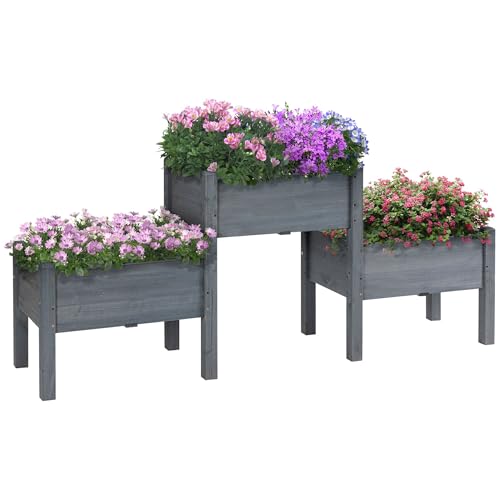 3-Tier Ergonomic Raised Garden Bed - Solid Fir Wood Vegetable Planter