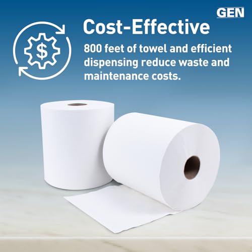 White Hardwound Paper Towel Rolls - 8-Inch x 800 ft (6 Rolls/Carton)