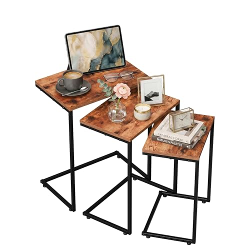 3-Piece Nesting End Table Set, C-Shaped Industrial Side Tables for Small Spaces
