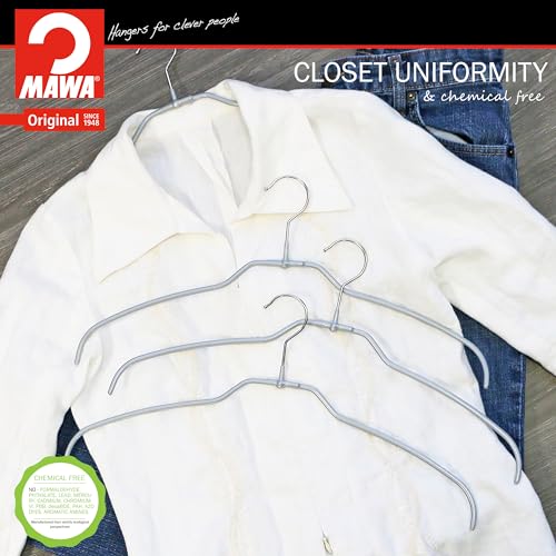 Mawa Narrow Petite Silhouette Clothing Hanger, Steel Hanger with Non-Slip Coating, for Shirts, Dresses, Camisoles, T-Shirts, Space-Saving, Rotating Hook, Set of 20, Silver