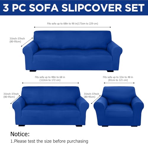 3-Piece Sofa Cover Set in Blue - Stretchable Furniture Protectors