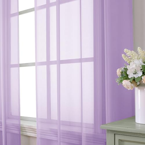 Light Purple Sheer Curtain Panels - 84 Inch Light Filtering Voile Drapes (Pair)