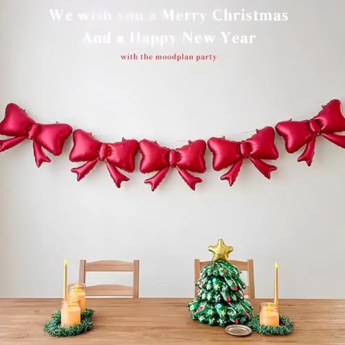 5Pcs Red Bow Balloon Set for Party Decorations, Red Centerpiece Foil Balloons