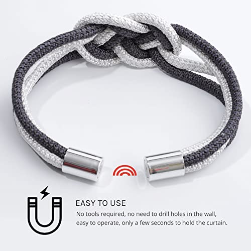 Magnetic Curtain Tiebacks - 2 Pack Braided Rope Holdbacks for Drapes